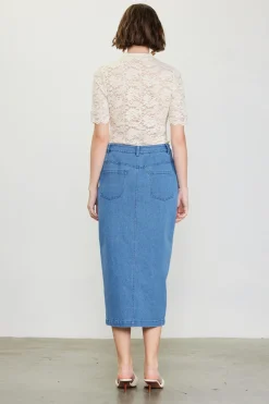 SKIES ARE BLUE Skirts*Denim Button Down Midi Skirt Bluedenim