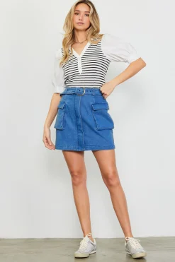 SKIES ARE BLUE Skirts*Denim Cargo Detail Mini Skirt Bluedenim