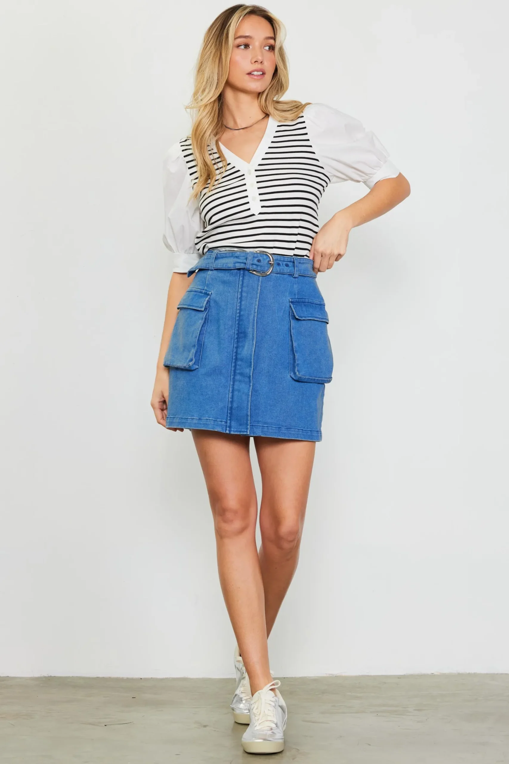 SKIES ARE BLUE Skirts*Denim Cargo Detail Mini Skirt Bluedenim