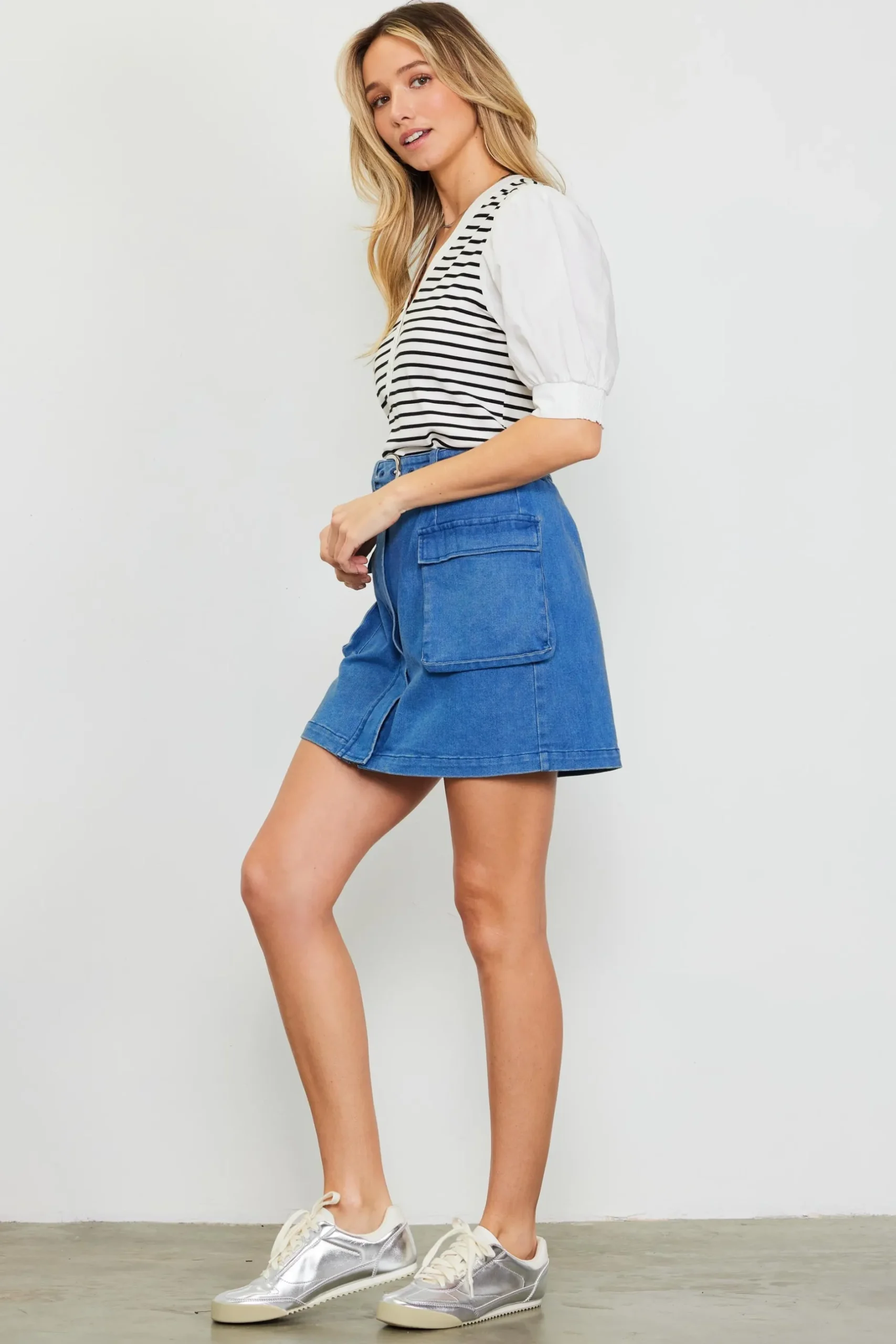 SKIES ARE BLUE Skirts*Denim Cargo Detail Mini Skirt Bluedenim