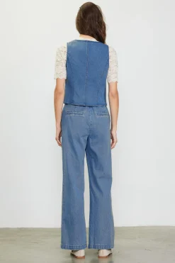 SKIES ARE BLUE Sleeveless Tops*Denim Vest With Detachable Rosette Bluedenim