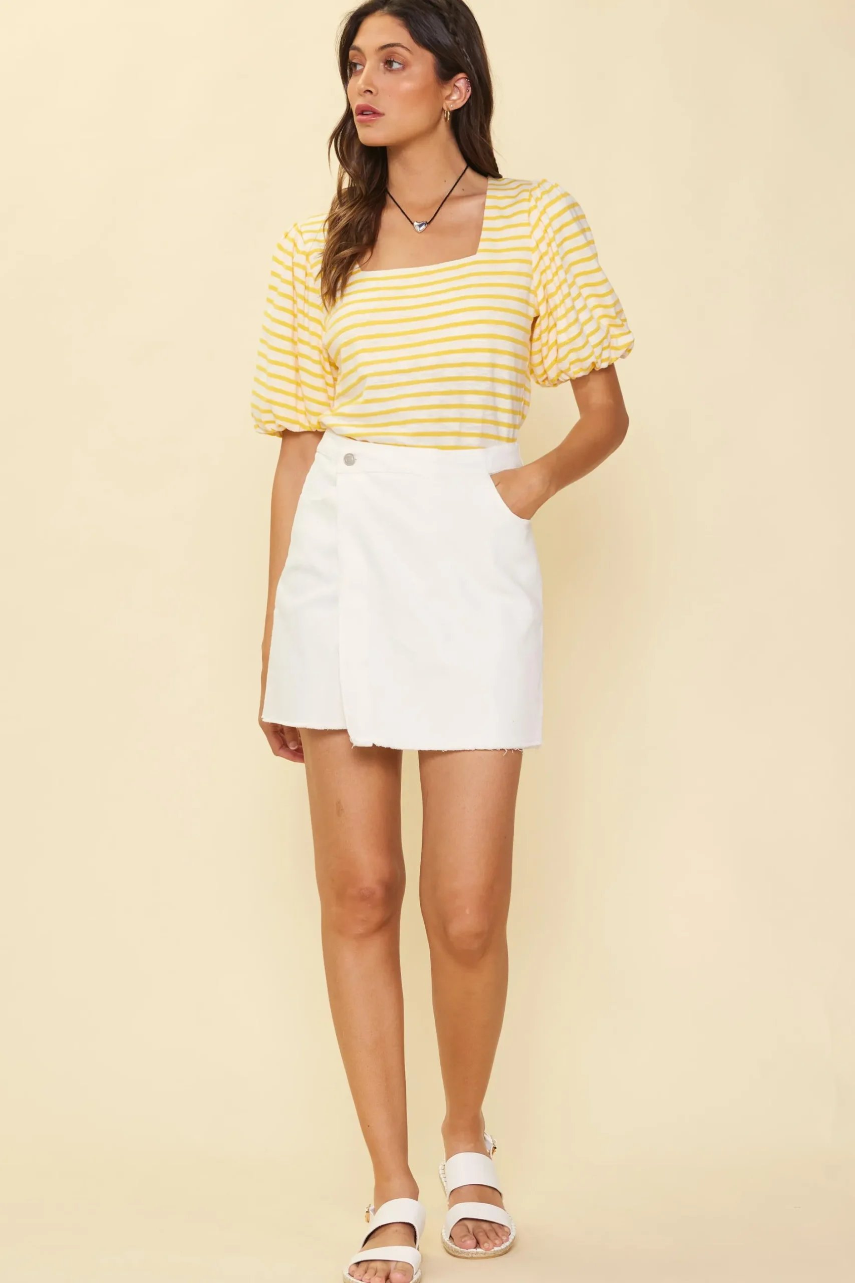 SKIES ARE BLUE Skirts*Denim Wrap Skort White