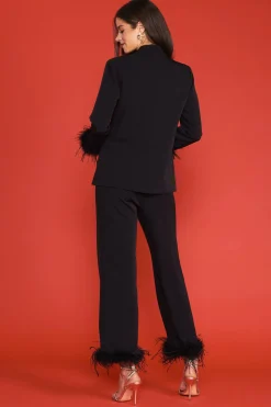 SKIES ARE BLUE Blazers*Detachable Feather Cuff Blazer Black