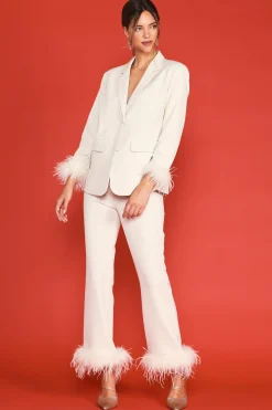 SKIES ARE BLUE Blazers*Detachable Feather Cuff Blazer Cream