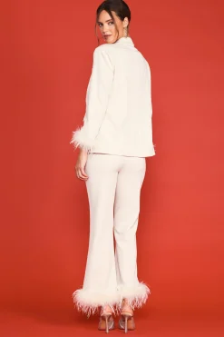 SKIES ARE BLUE Blazers*Detachable Feather Cuff Blazer Cream