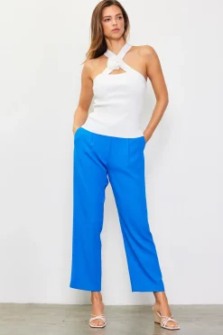 SKIES ARE BLUE Sleeveless Tops*Detachable Rosette Knit Halter Top White