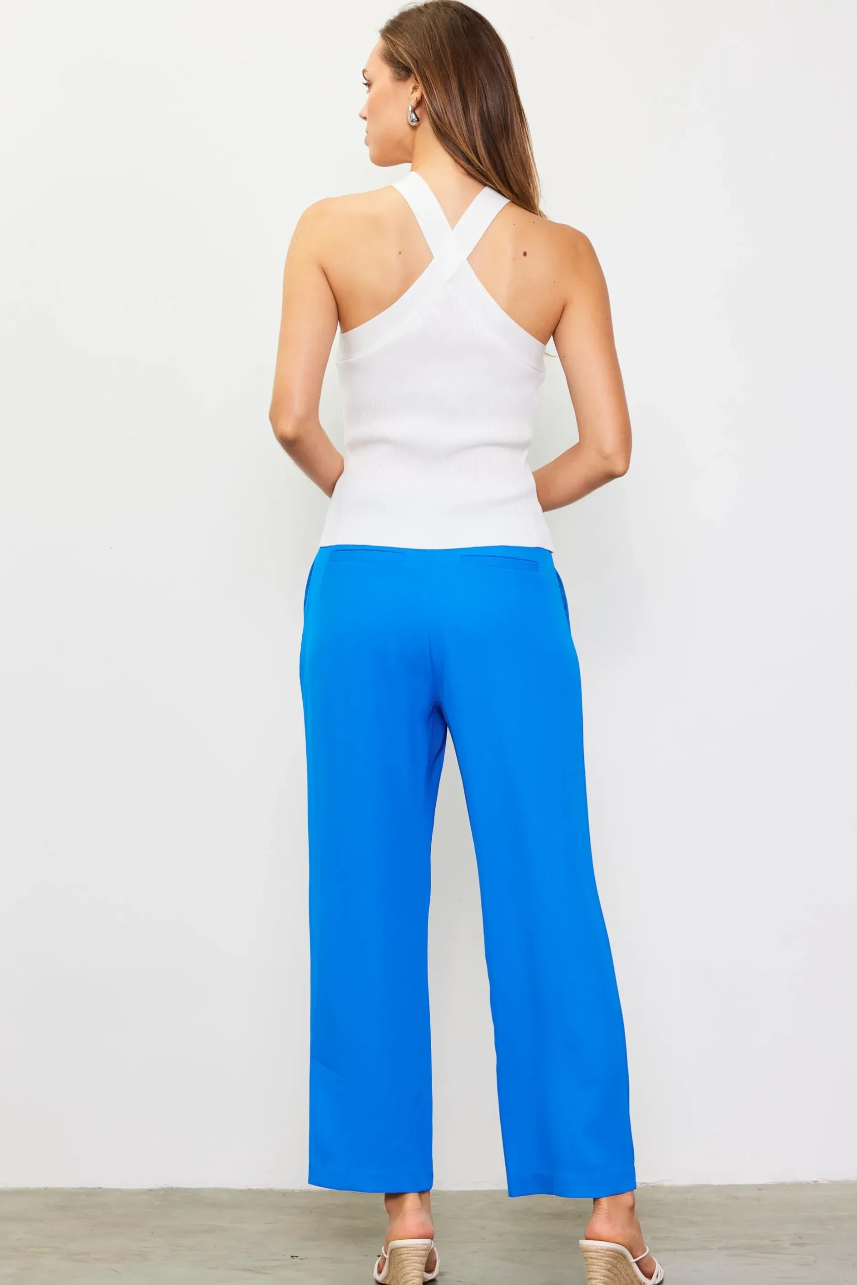 SKIES ARE BLUE Sleeveless Tops*Detachable Rosette Knit Halter Top White