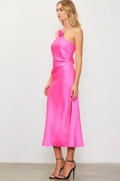 SKIES ARE BLUE Midi Dresses*Detachable Rosette Metallic Strap Midi Dress Pinkbubblegum
