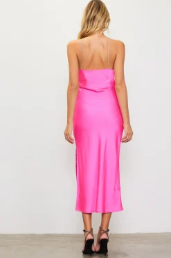 SKIES ARE BLUE Midi Dresses*Detachable Rosette Metallic Strap Midi Dress Pinkbubblegum