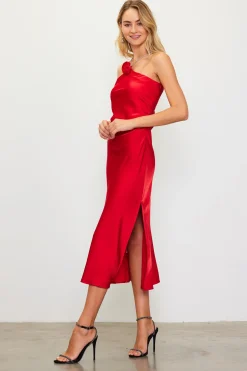 SKIES ARE BLUE Midi Dresses*Detachable Rosette Metallic Strap Midi Dress Radiantred