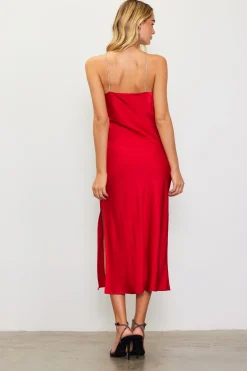SKIES ARE BLUE Midi Dresses*Detachable Rosette Metallic Strap Midi Dress Radiantred