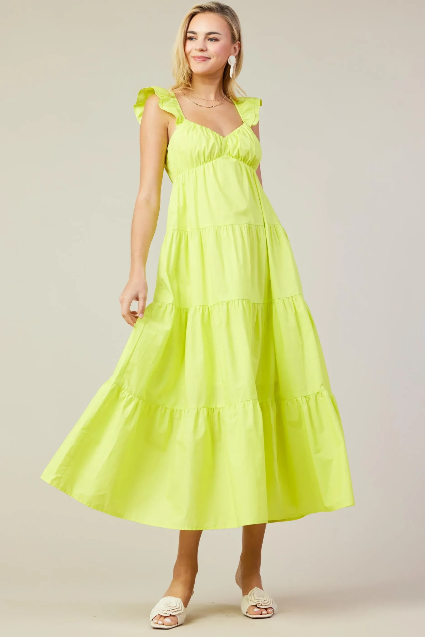 SKIES ARE BLUE Maxi Dresses*Diana Poplin Maxi Dress Limeyellow
