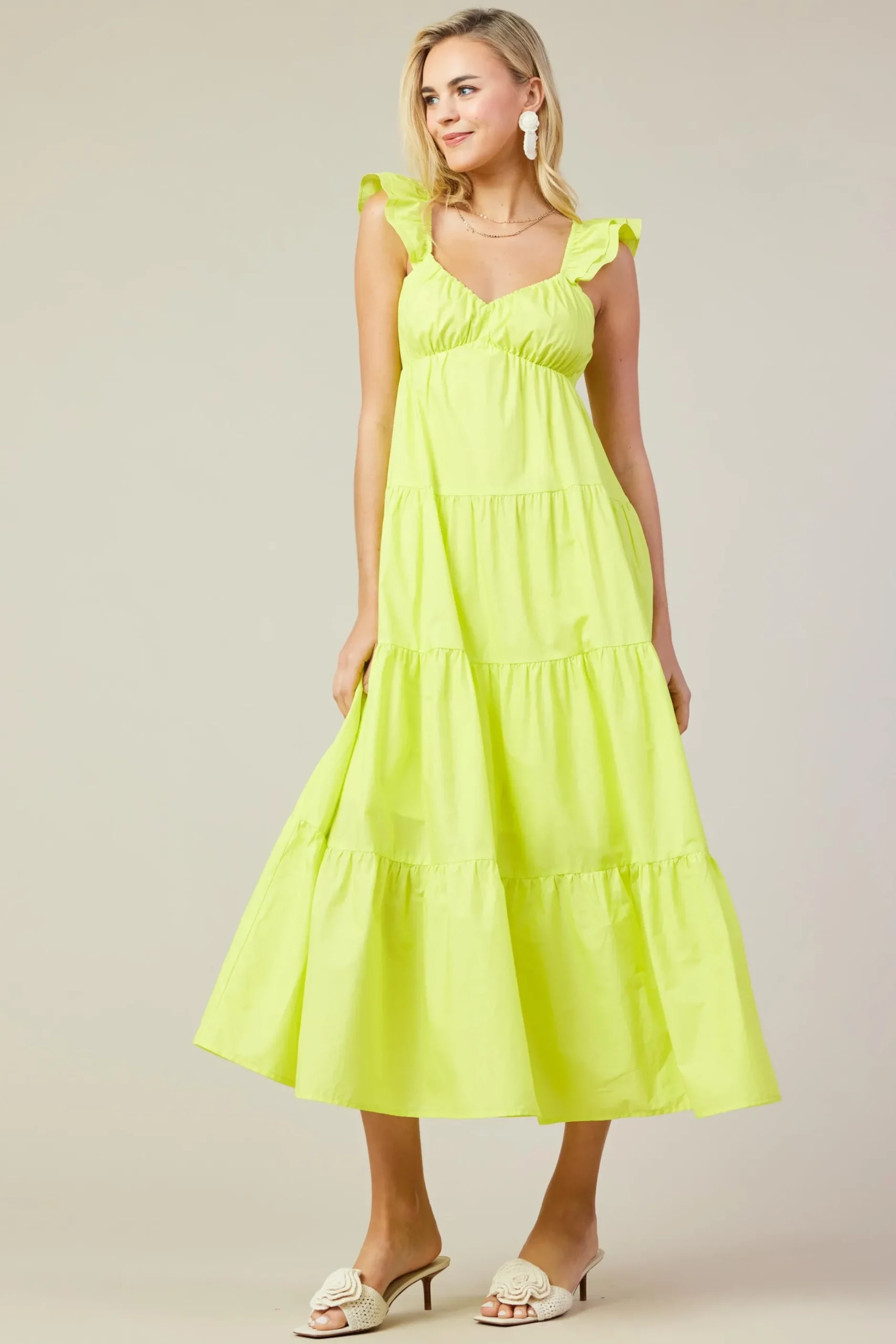 SKIES ARE BLUE Maxi Dresses*Diana Poplin Maxi Dress Limeyellow