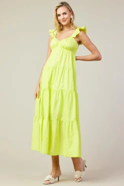 SKIES ARE BLUE Maxi Dresses*Diana Poplin Maxi Dress Limeyellow