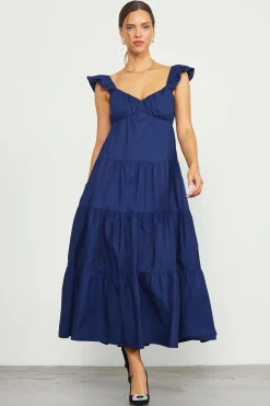 SKIES ARE BLUE Maxi Dresses*Diana Poplin Maxi Dress Navy