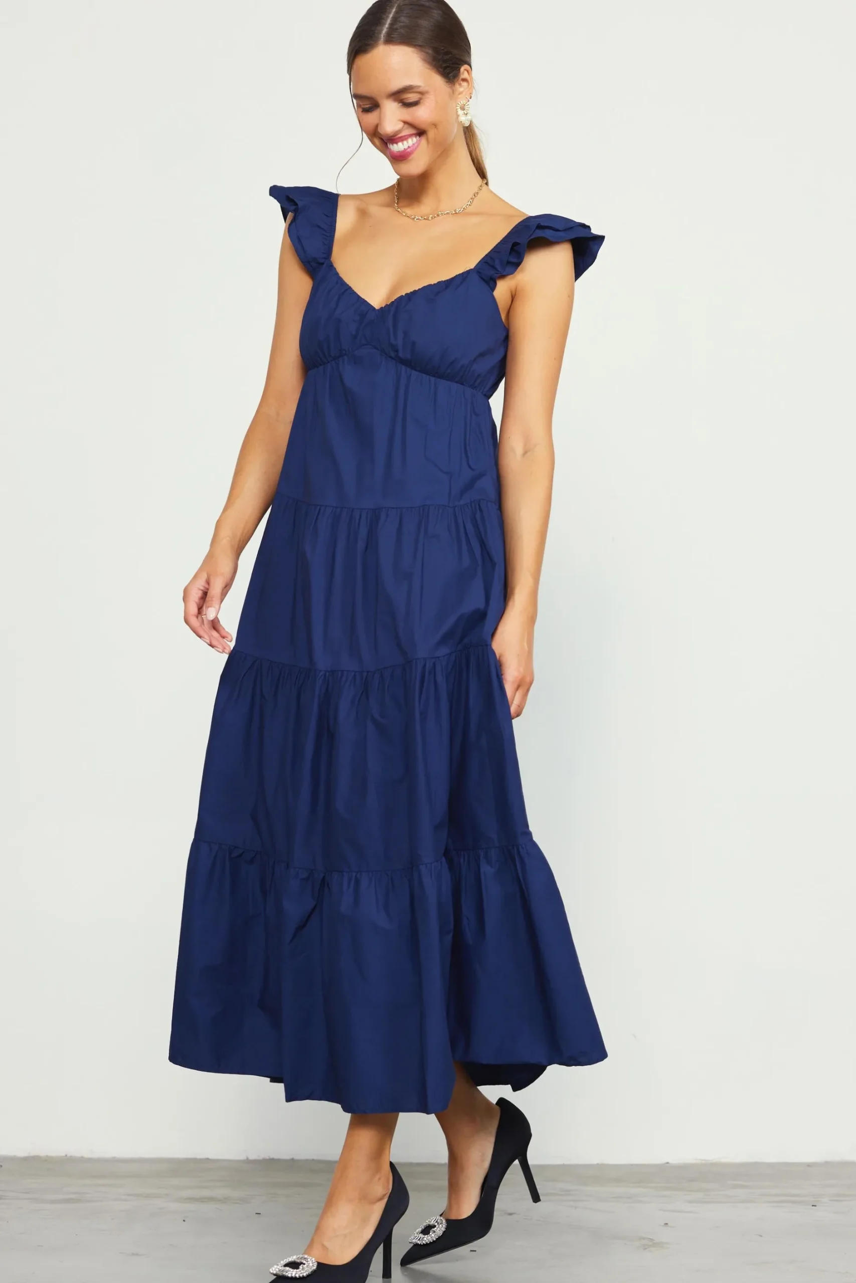 SKIES ARE BLUE Maxi Dresses*Diana Poplin Maxi Dress Navy