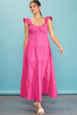 SKIES ARE BLUE Maxi Dresses*Diana Poplin Maxi Dress Flamingo