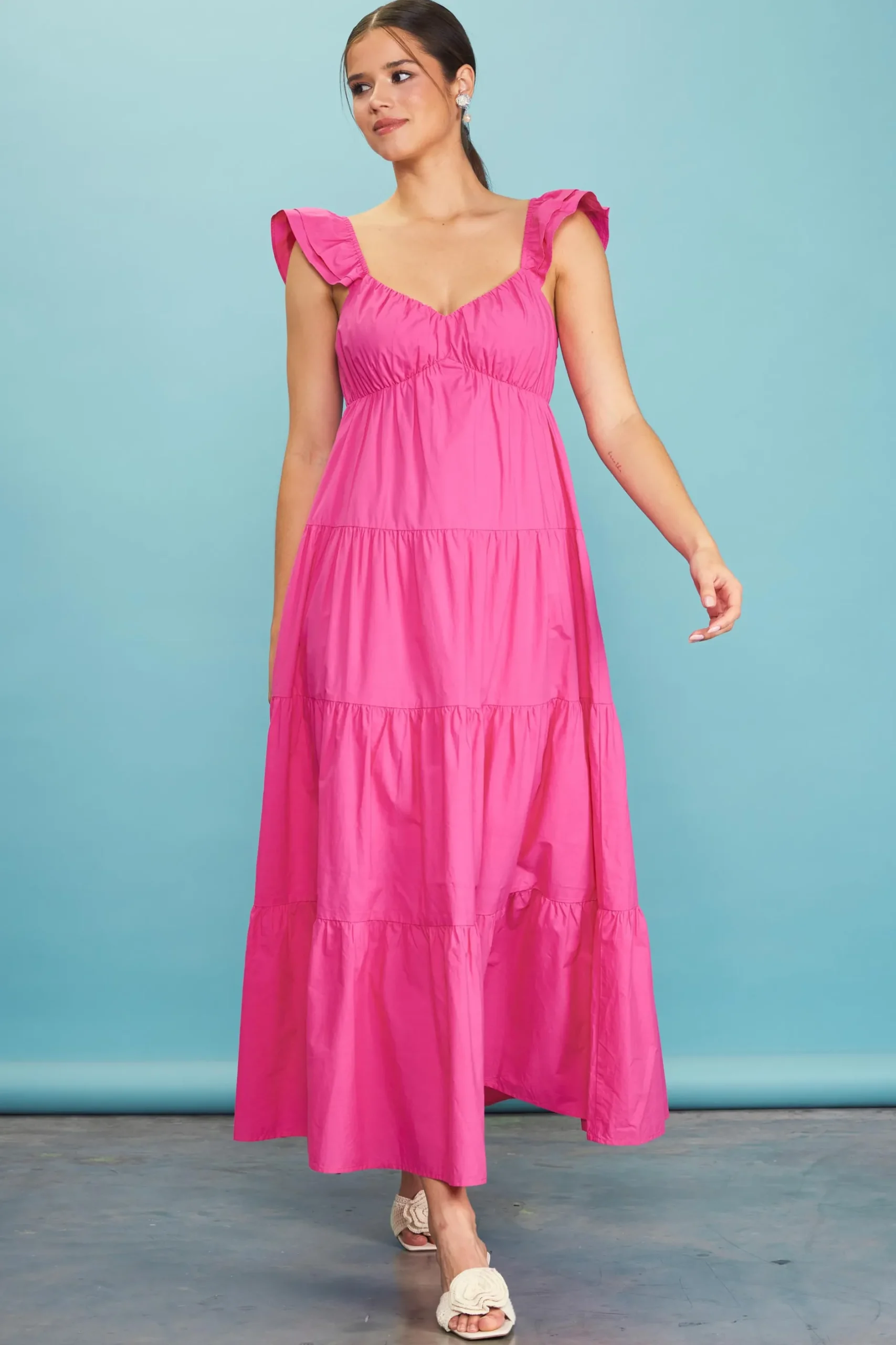 SKIES ARE BLUE Maxi Dresses*Diana Poplin Maxi Dress Flamingo