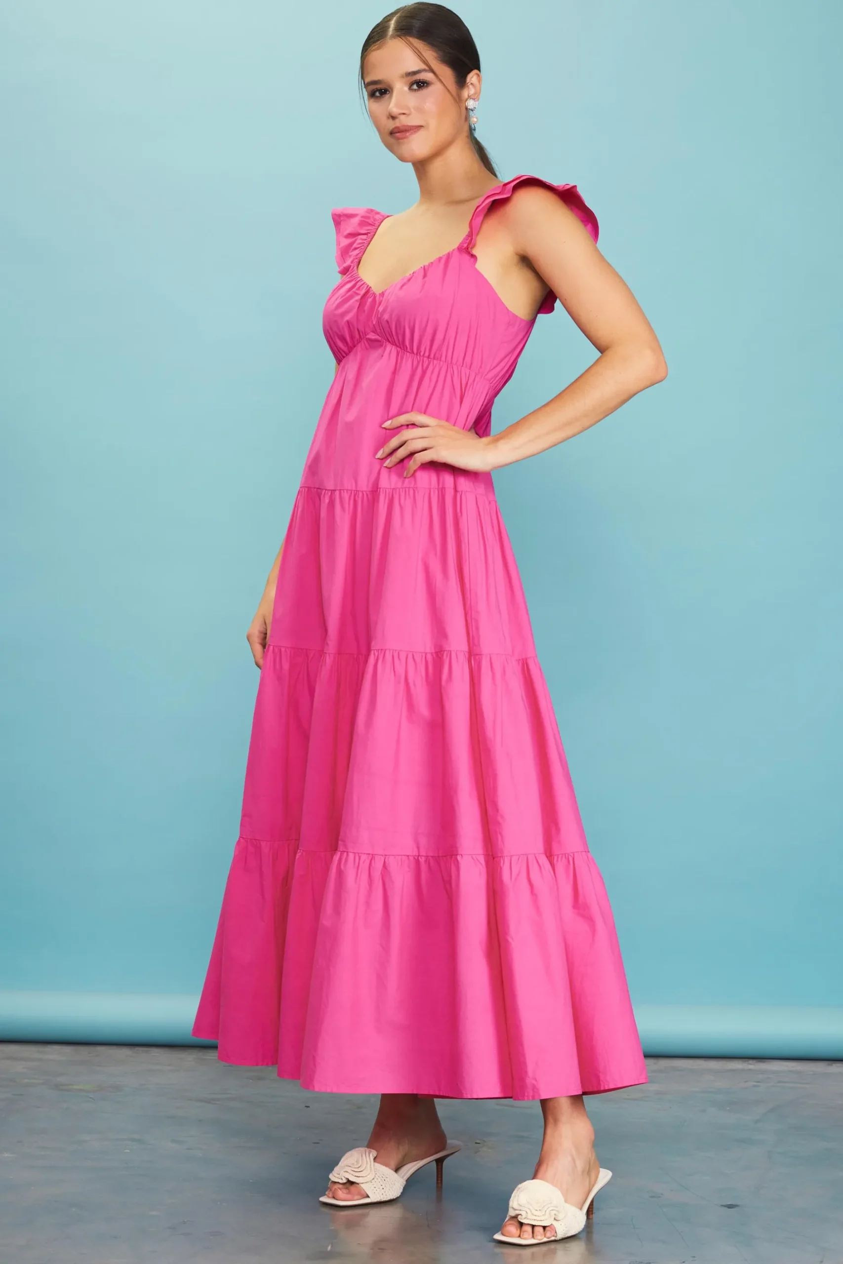 SKIES ARE BLUE Maxi Dresses*Diana Poplin Maxi Dress Flamingo