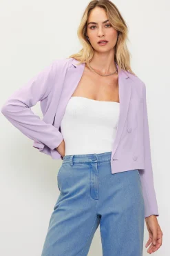 SKIES ARE BLUE Blazers*Double Breasted Crop Blazer Lilac