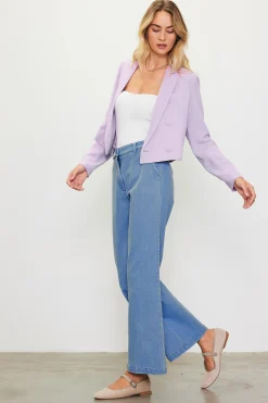 SKIES ARE BLUE Blazers*Double Breasted Crop Blazer Lilac