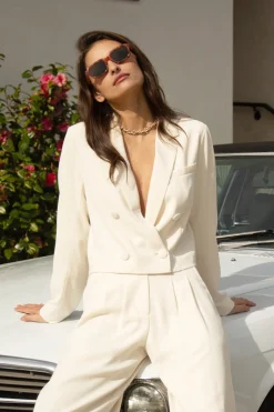 SKIES ARE BLUE Blazers*Double Breasted Crop Blazer Offwhite