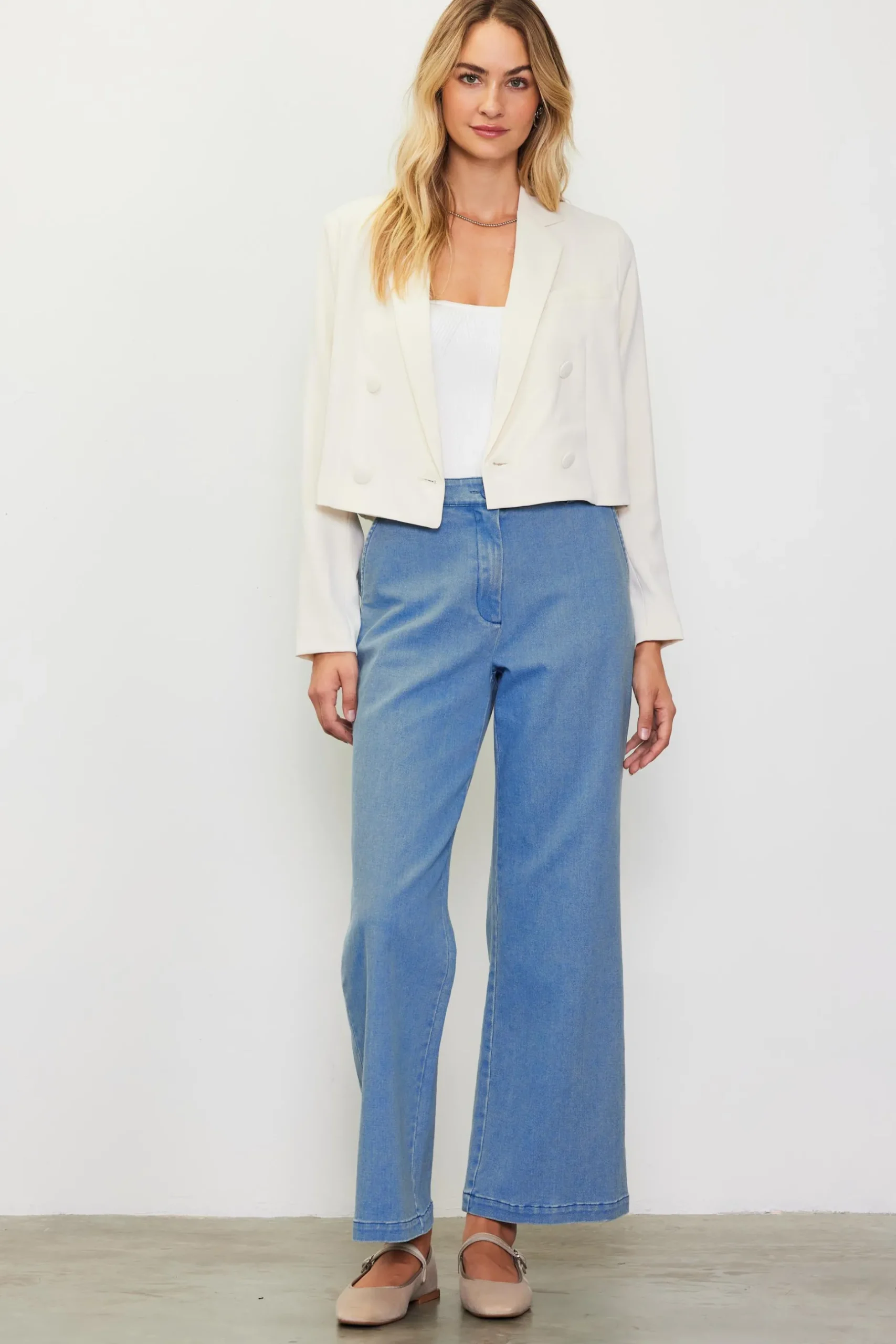 SKIES ARE BLUE Blazers*Double Breasted Crop Blazer Offwhite