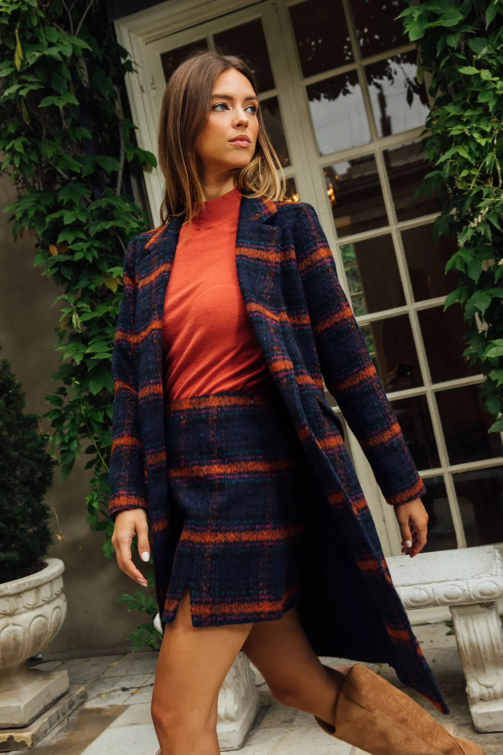 SKIES ARE BLUE Outerwear|Blazers*Double Breasted Plaid Coat Navy-teal