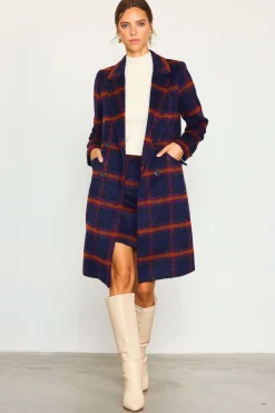 SKIES ARE BLUE Outerwear|Blazers*Double Breasted Plaid Coat Navy-teal