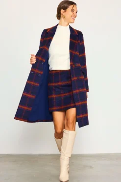 SKIES ARE BLUE Outerwear|Blazers*Double Breasted Plaid Coat Navy-teal