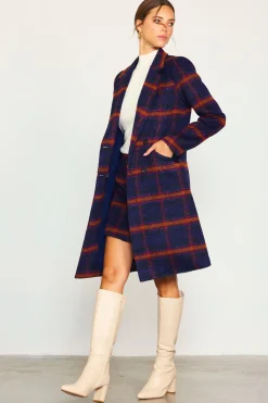 SKIES ARE BLUE Outerwear|Blazers*Double Breasted Plaid Coat Navy-teal