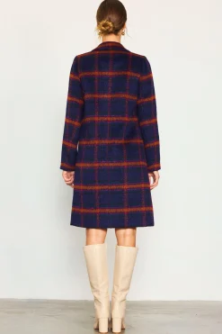 SKIES ARE BLUE Outerwear|Blazers*Double Breasted Plaid Coat Navy-teal