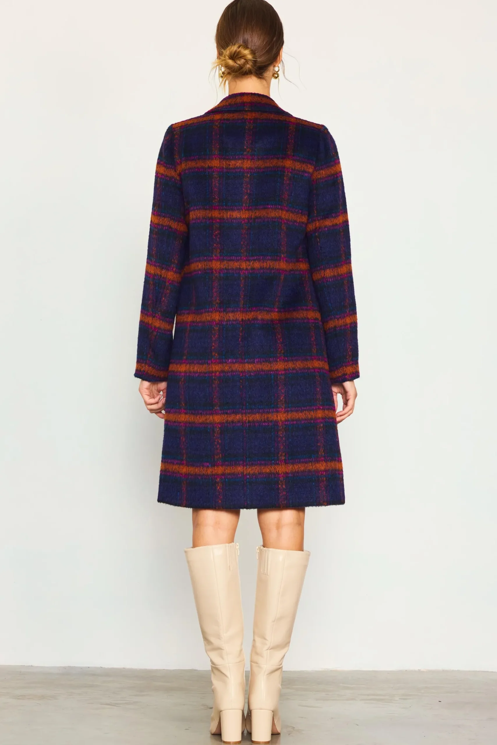 SKIES ARE BLUE Outerwear|Blazers*Double Breasted Plaid Coat Navy-teal