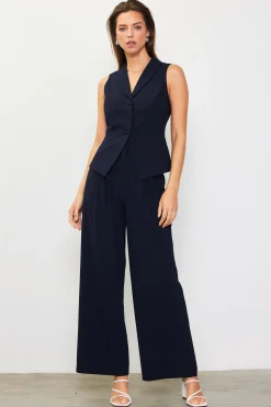 SKIES ARE BLUE Pants*Double Pleated Wide Pants Navy