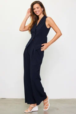 SKIES ARE BLUE Pants*Double Pleated Wide Pants Navy