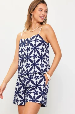 SKIES ARE BLUE Sleeveless Tops*Embroidered Cami Top Navy
