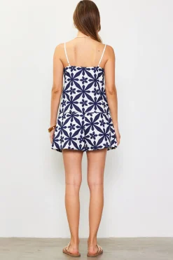 SKIES ARE BLUE Sleeveless Tops*Embroidered Cami Top Navy
