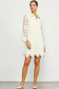 SKIES ARE BLUE Mini Dresses*Embroidered Eyelet Lace Mini Dress Cream