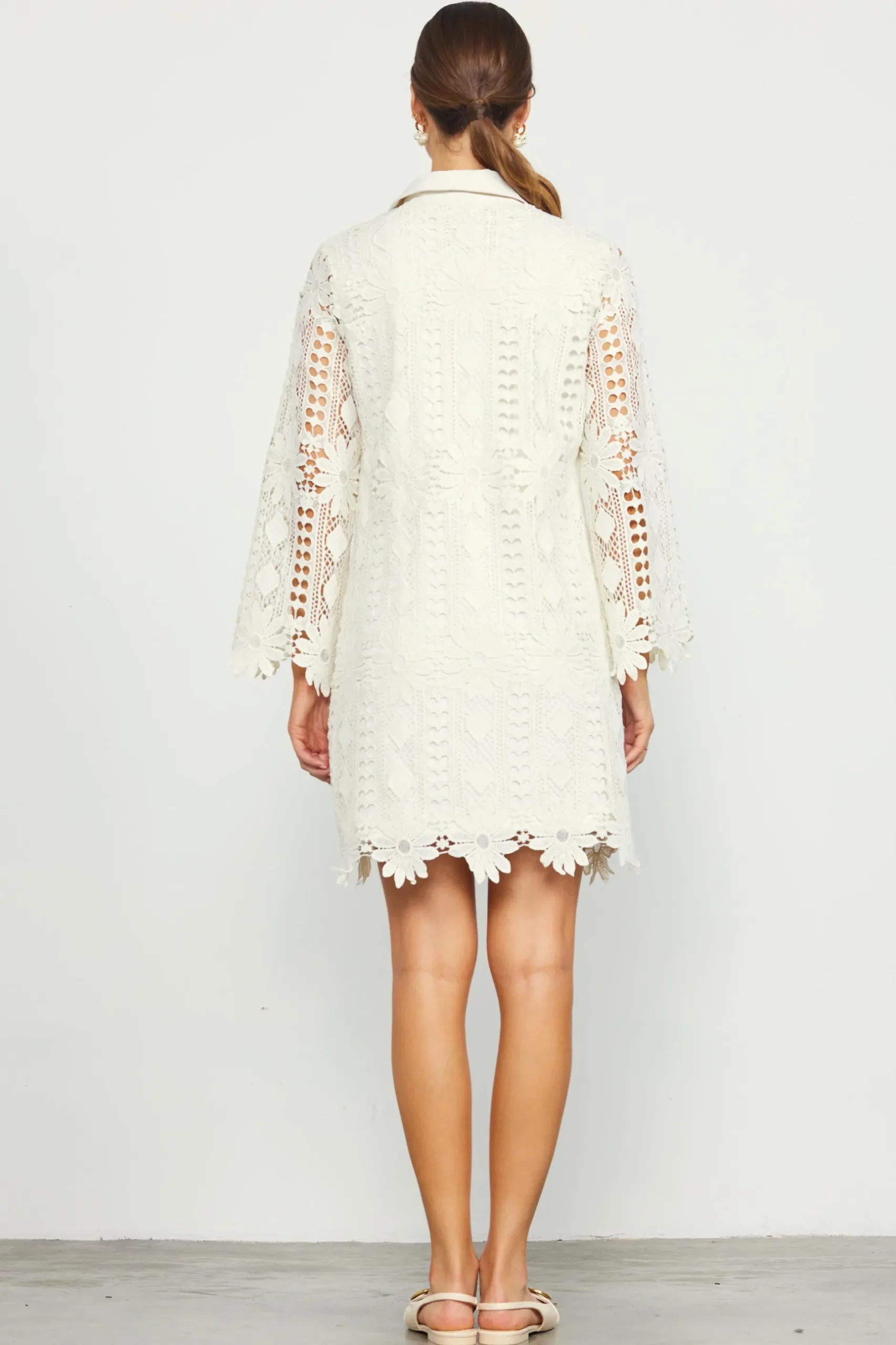 SKIES ARE BLUE Mini Dresses*Embroidered Eyelet Lace Mini Dress Cream