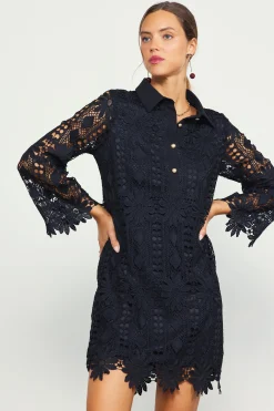 SKIES ARE BLUE Mini Dresses*Embroidered Eyelet Lace Mini Dress Black