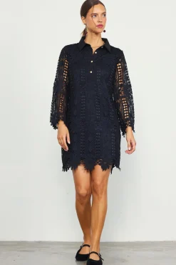 SKIES ARE BLUE Mini Dresses*Embroidered Eyelet Lace Mini Dress Black