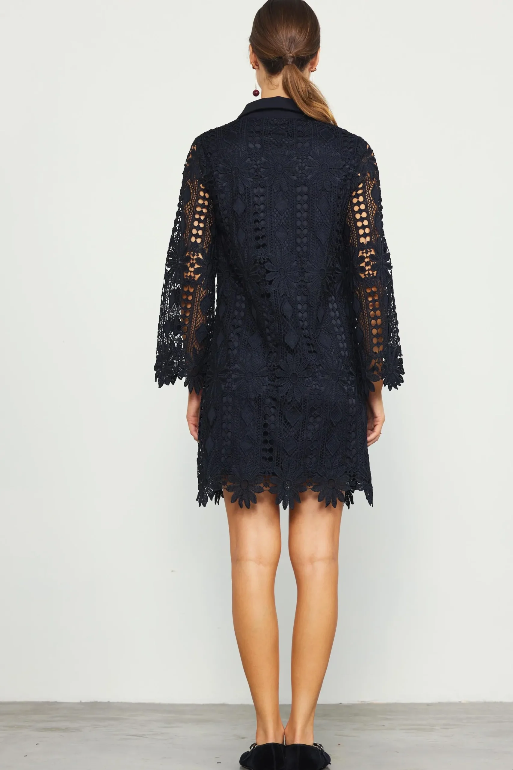 SKIES ARE BLUE Mini Dresses*Embroidered Eyelet Lace Mini Dress Black
