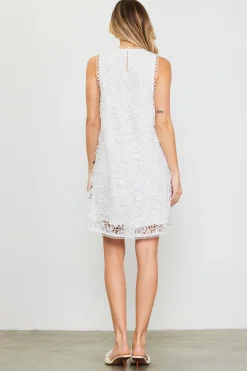 SKIES ARE BLUE Mini Dresses*Embroidered Lace Eyelet Sleeveless Dress Offwhite