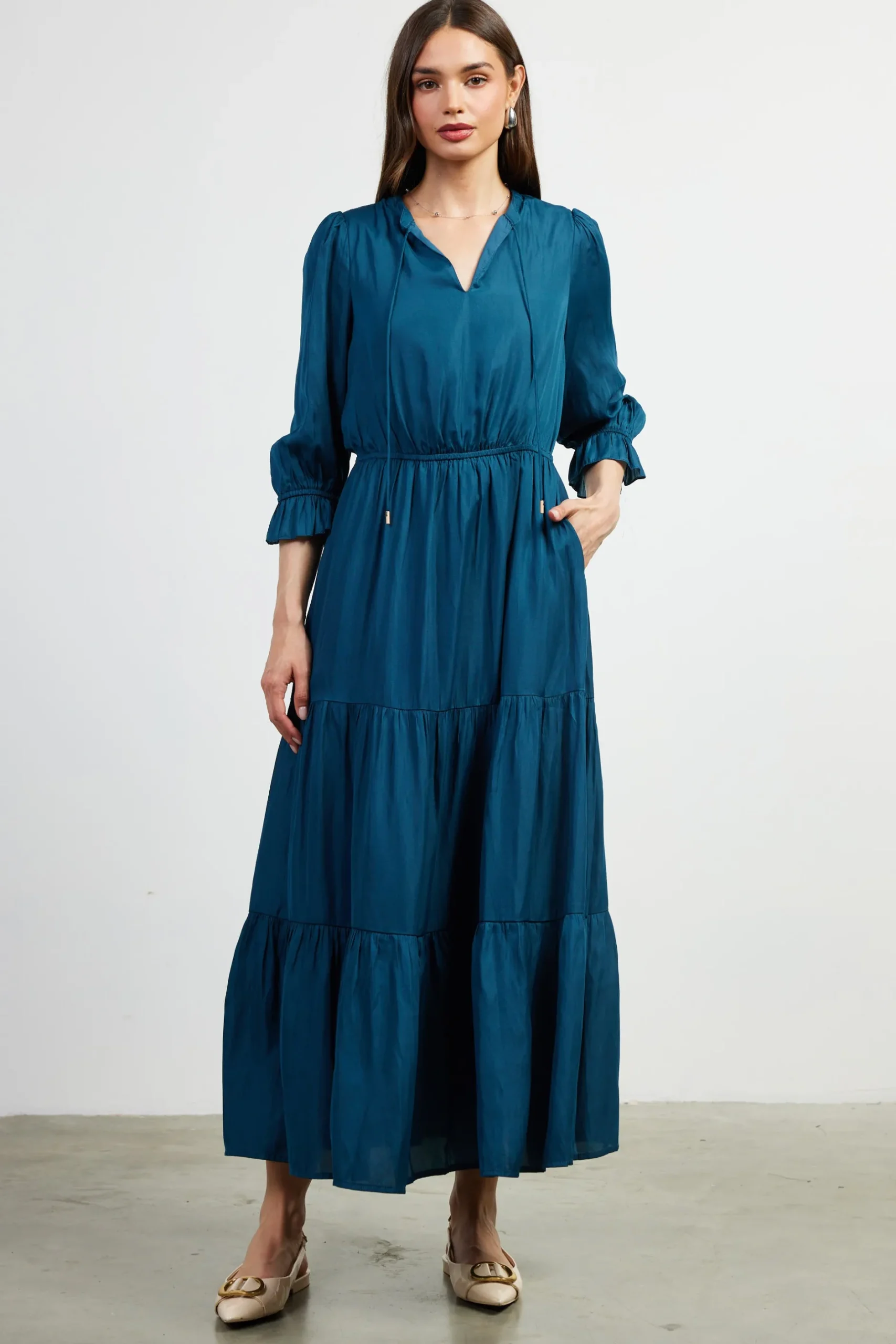 SKIES ARE BLUE Maxi Dresses*Emery Ruffle Tiered Maxi Dress Teal