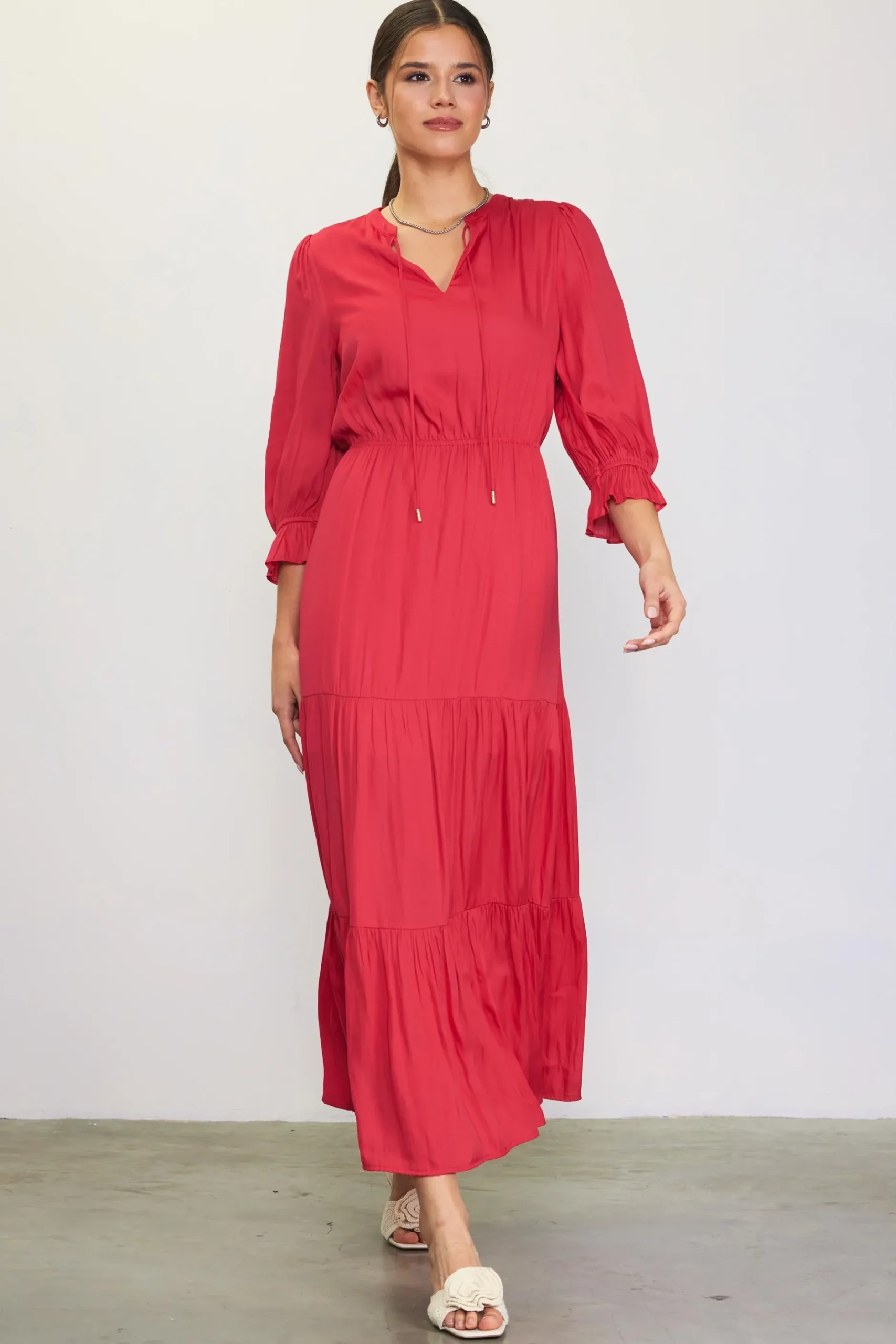 SKIES ARE BLUE Maxi Dresses*Emery Ruffle Tiered Maxi Dress Cherry