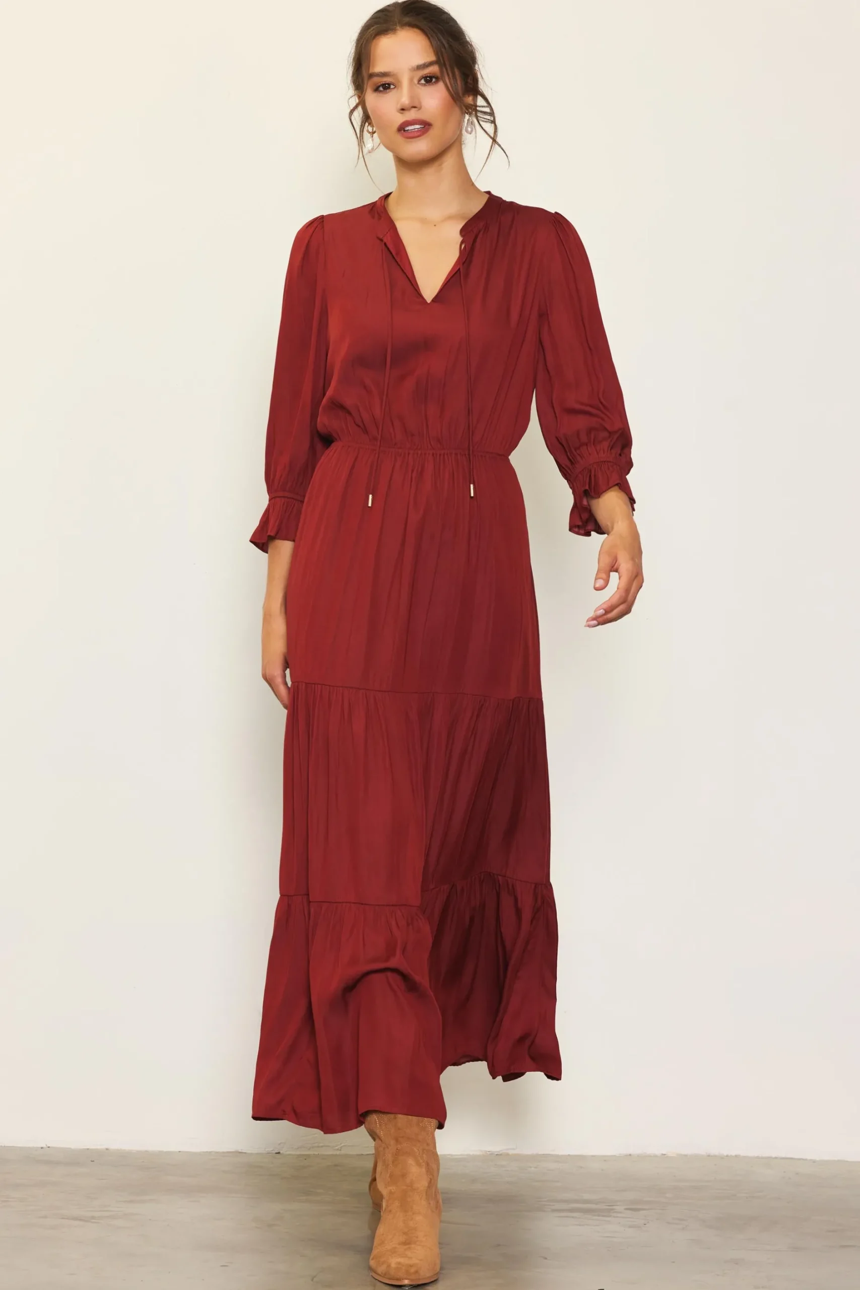 SKIES ARE BLUE Maxi Dresses*Emery Ruffle Tiered Maxi Dress Amberrust