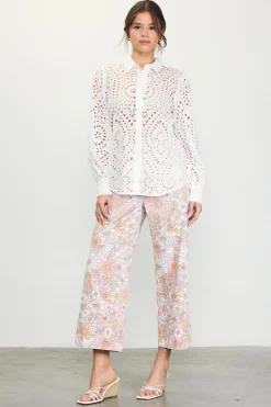 SKIES ARE BLUE Blouses|Long Sleeve Tops*Eyelet Buttondown Shirt White