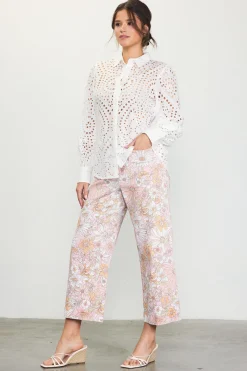 SKIES ARE BLUE Blouses|Long Sleeve Tops*Eyelet Buttondown Shirt White