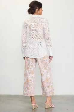 SKIES ARE BLUE Blouses|Long Sleeve Tops*Eyelet Buttondown Shirt White