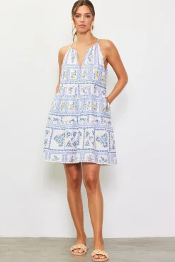 SKIES ARE BLUE Mini Dresses*Eyelet Embroidered Print Mini Dress White-blue